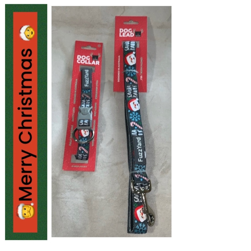 🦋 FUZZYARD Gray SANTA PAWS Set: Collar (Medium) & Leash NWT